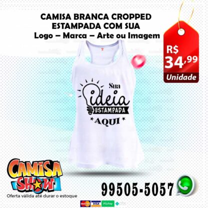 Camiseta Branco  Nadador estampada com sua Logo – Marca – Arte ou Imagem