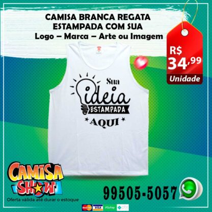 Camiseta Regata Branca 100% Poliéster