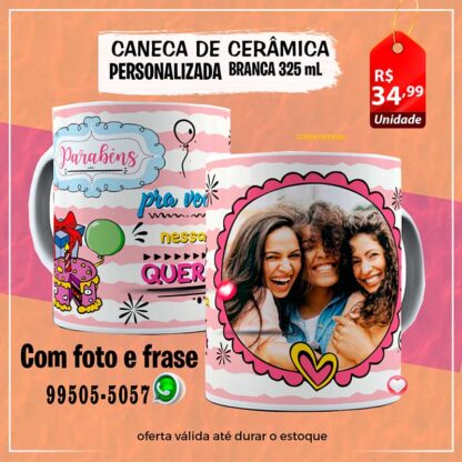 Caneca de ceramica branca personalizada 345ml