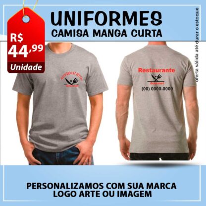 Camisa uniforme cinza estampada com sua Logo - Marca - Arte ou Imagem